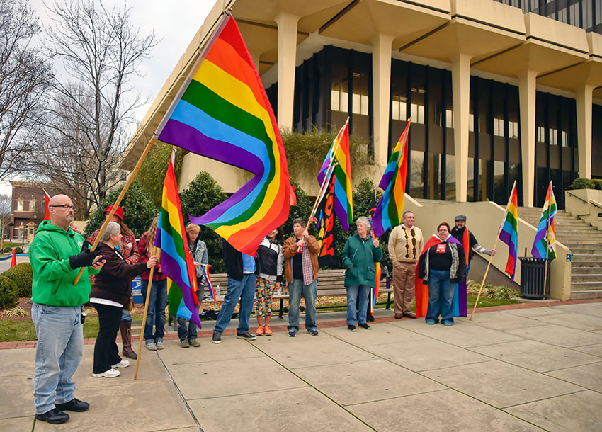 Marriage equality supporters rally in Huntsville, Ala.