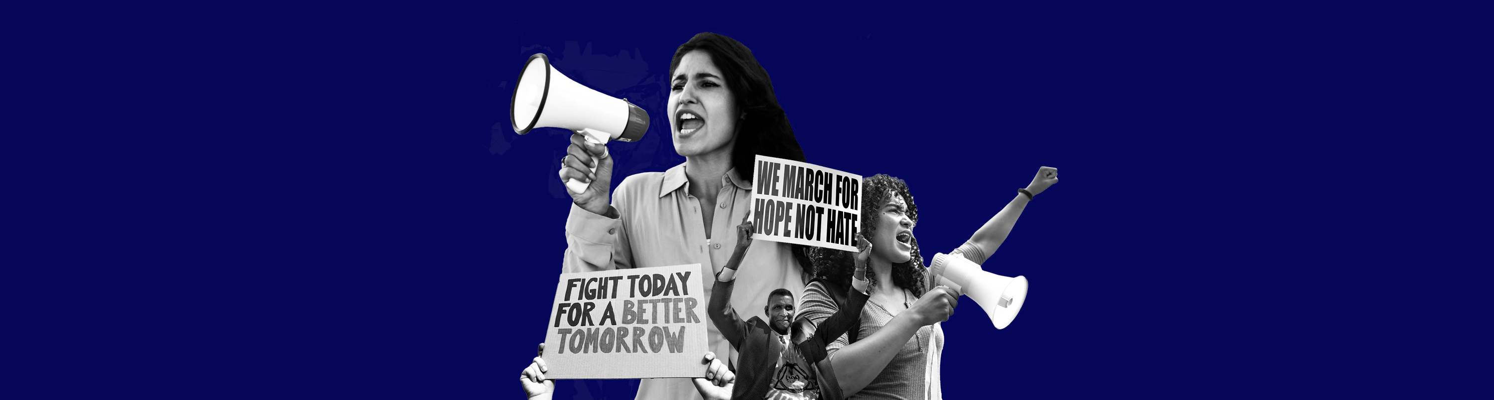 Woman shouting into a megaphone